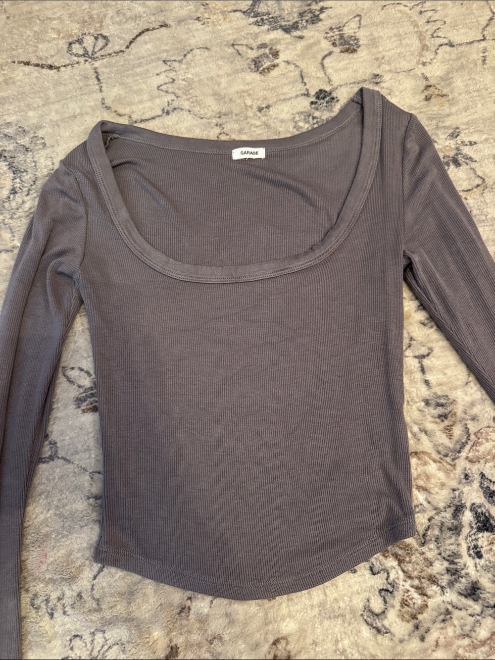 Garage Long Sleeve Scoop Neck Top in Charcoal